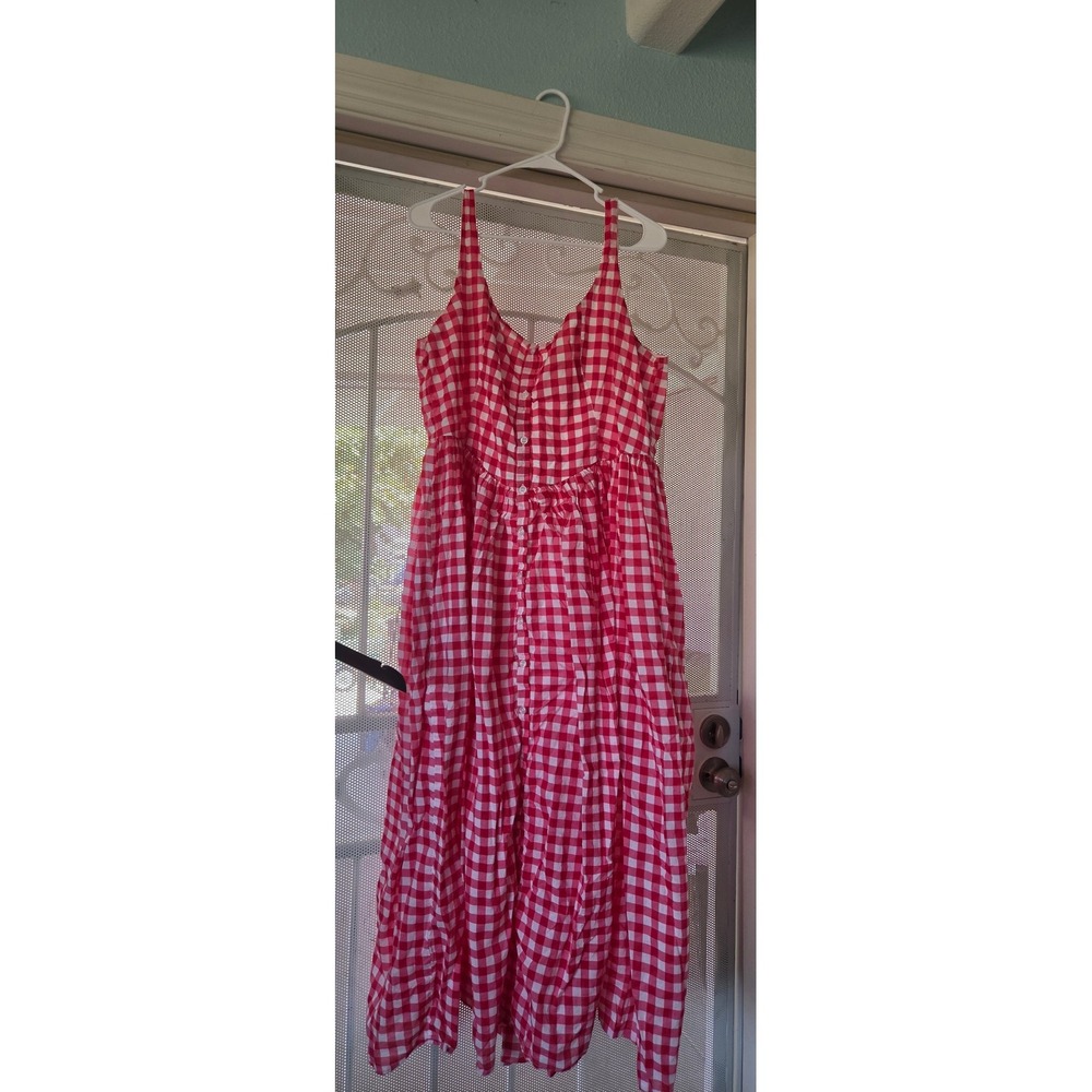 ASOS DESIGN Red White Gingham Midi Dress Button Front Cottagecore Womens 14